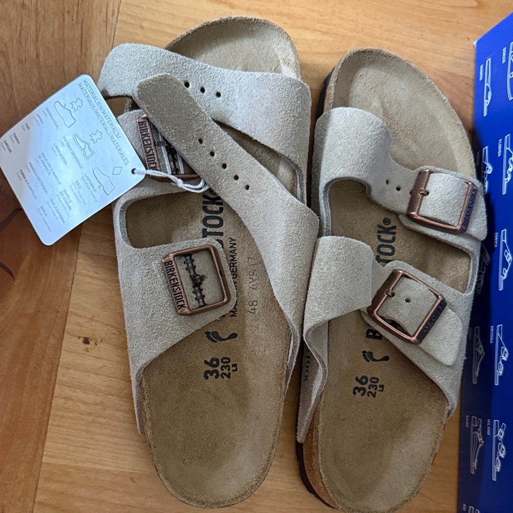 Birkenstock Arizona Suede Sandals in Taupe Beige - Picture 4 of 4